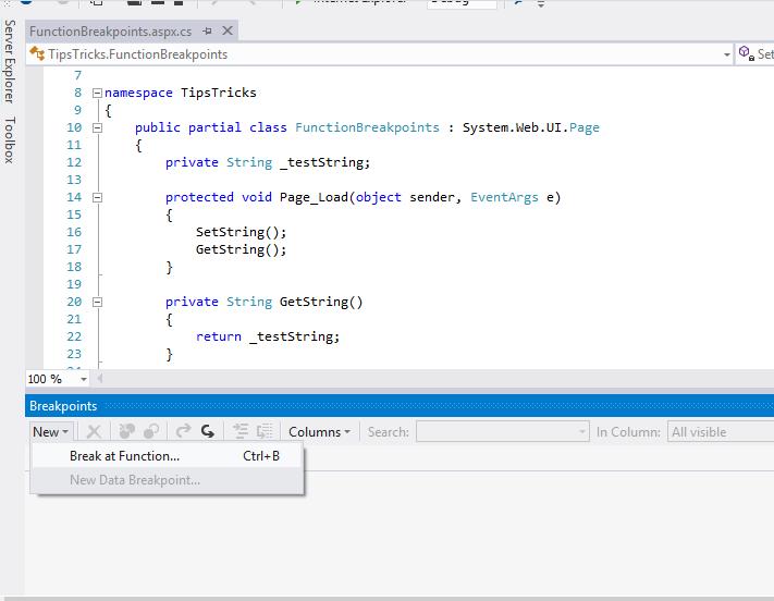 Function Breakpoint in Visual Studio